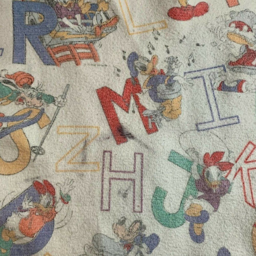Vintage 80s Disney Alphabet Blanket 80 x 58 White Twin Throw Goofy Mickey Donald